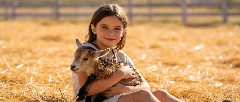 女孩抱小羊 温暖田园时光图片