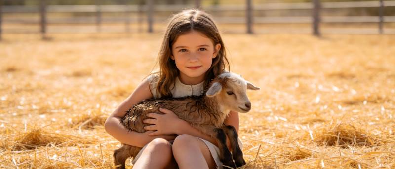 女孩怀抱小羊 温暖田园时光图片