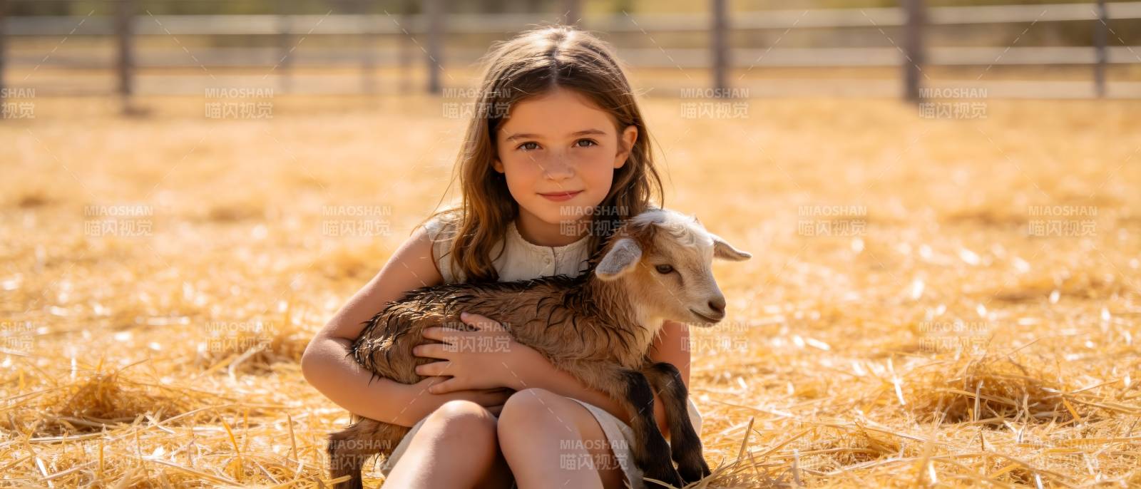 女孩怀抱小羊 温暖田园时光图片
