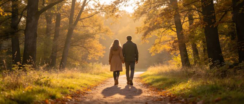 秋日林间 携手漫步暖阳下图片