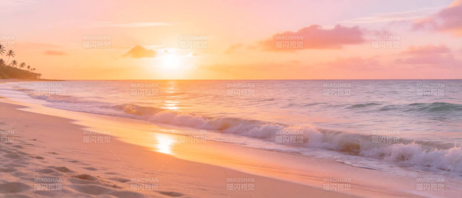 夕阳海滩 温柔浪花吻沙岸图片