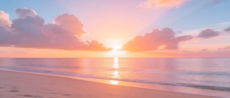 日落海滩 云霞染海天图片