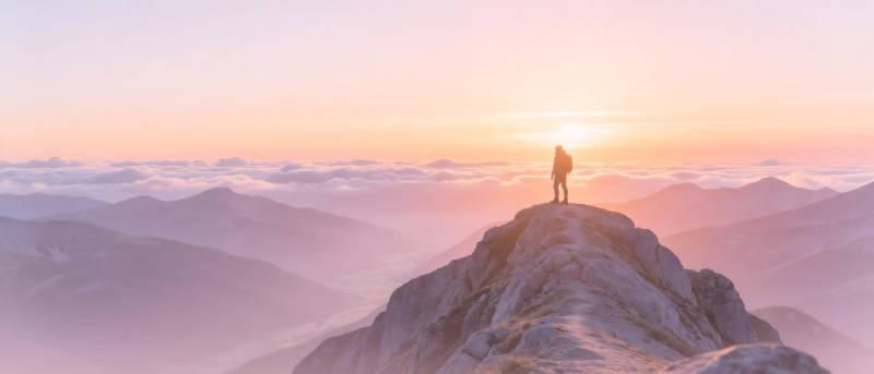 山顶迎日出 云海伴孤影图片