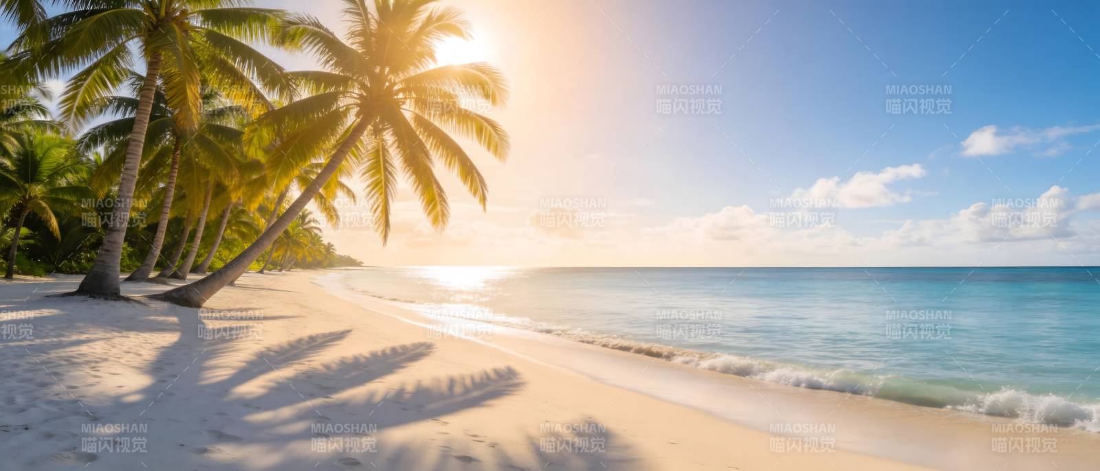 椰影沙滩 夕阳海韵美如画图片