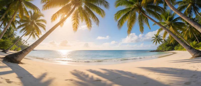 椰影沙滩 夕阳海韵图片