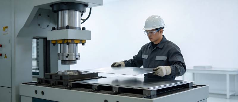 工人操作液压机压板材图片