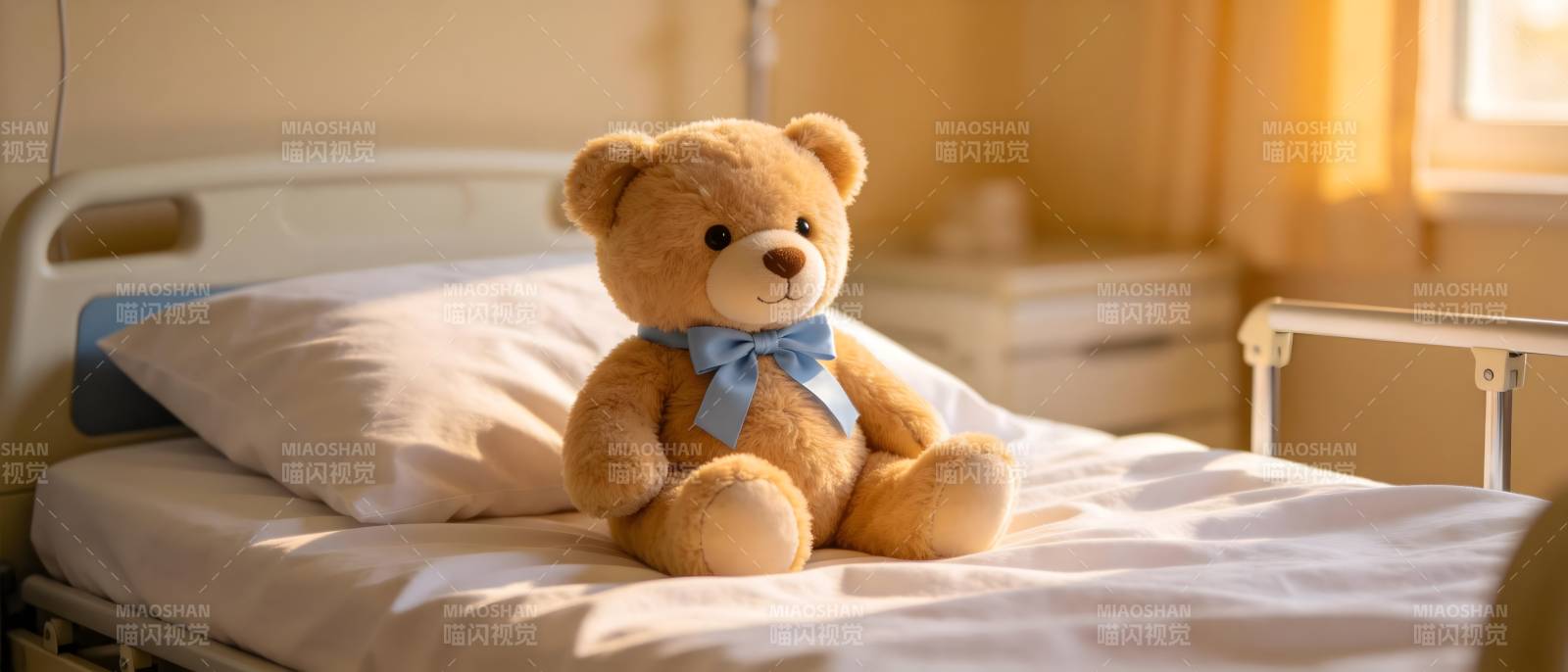 病床上的小熊玩偶图片