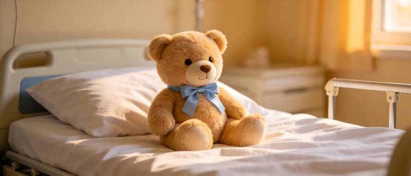 病床上的小熊玩偶图片