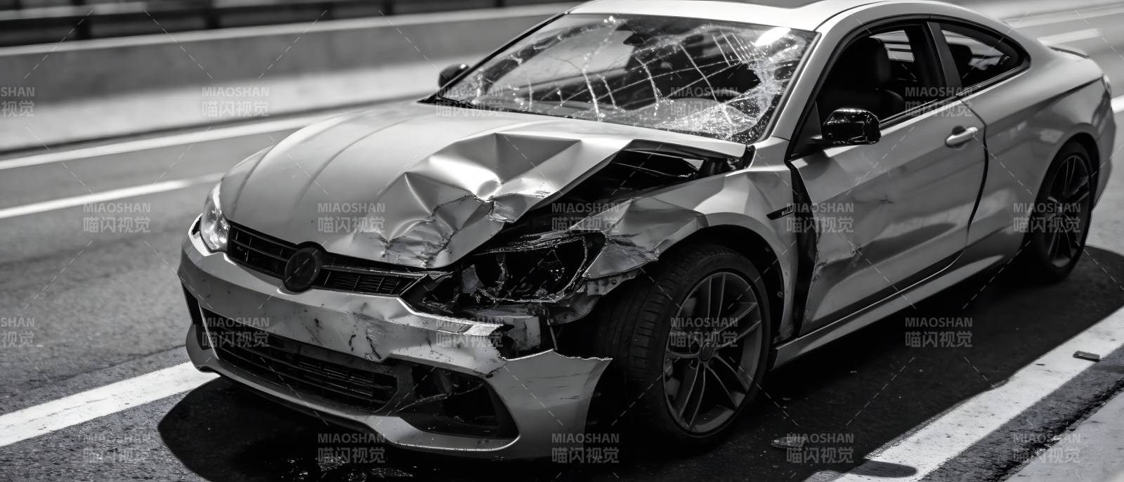 车祸现场 轿车严重损毁图片