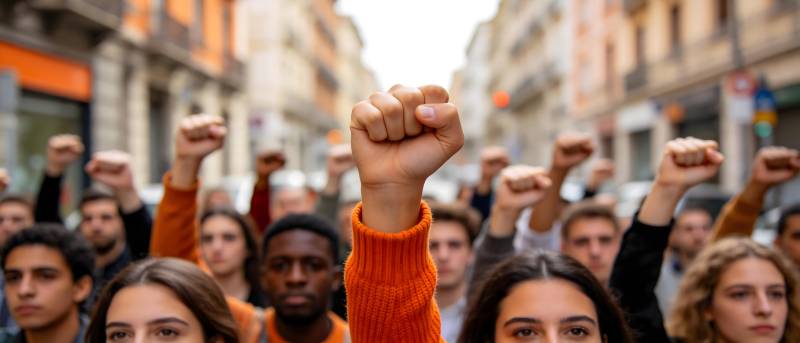 众人举拳 街头抗议示威图片