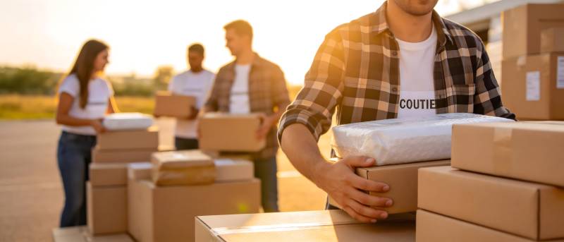 夕阳下搬货 teamwork 温馨场景图片