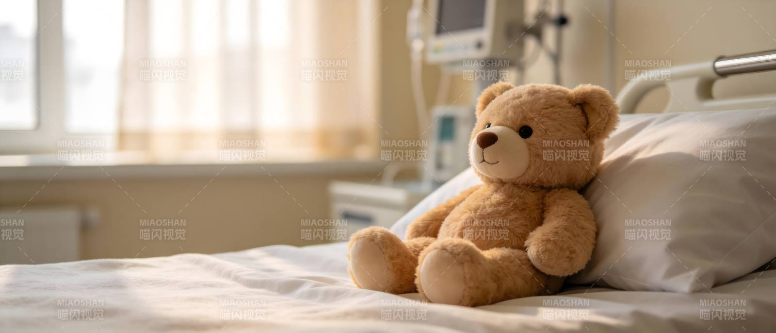 病床上的泰迪熊图片