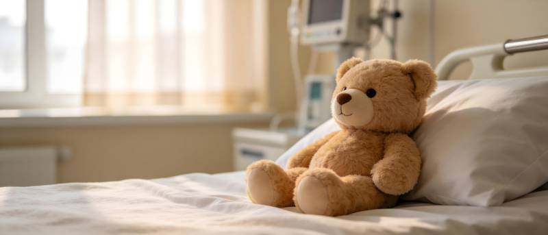 病床上的泰迪熊图片