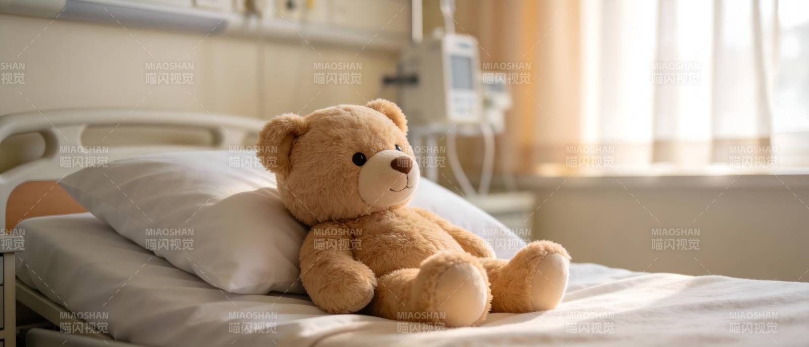 病床上的泰迪熊图片