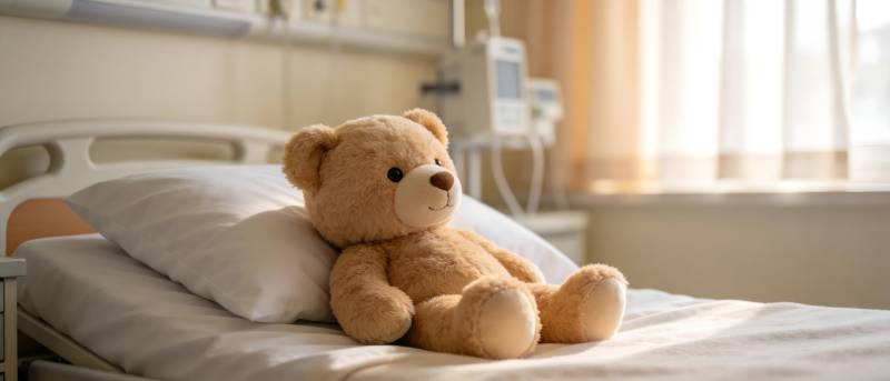 病床上的泰迪熊图片