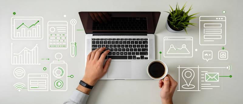 数字办公 手敲键盘 咖啡相伴图片