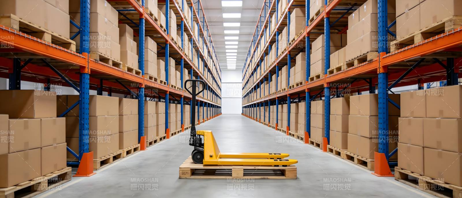 仓库货架通道 叉车静置中央图片