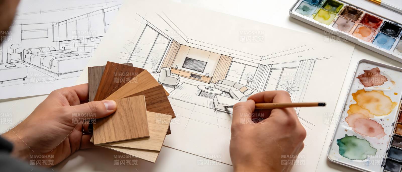 设计师手绘室内方案选材中图片