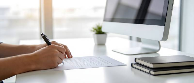 办公桌上签署文件图片