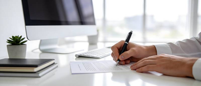 办公桌前签署文件图片