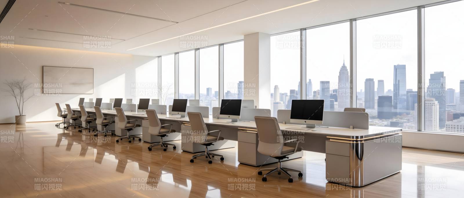 现代办公室全景落地窗城市景观图片