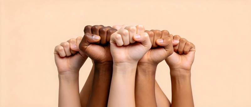 多元肤色握拳 团结力量象征图片