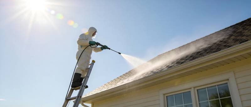 工人高压清洗屋顶图片