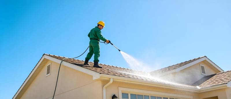 屋顶高压清洗作业中图片