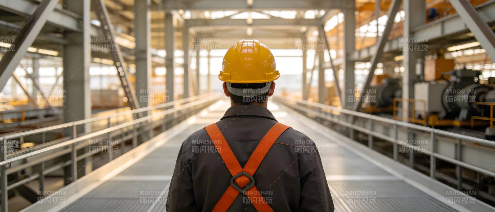 工厂巡检 背影与安全帽图片