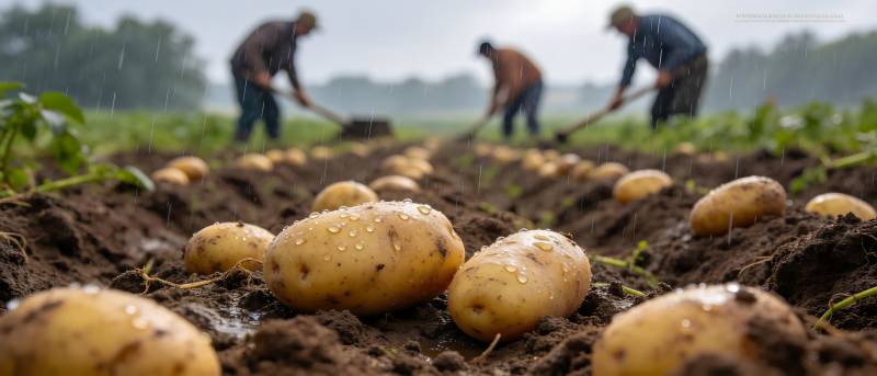 雨中挖土豆 丰收在望图片