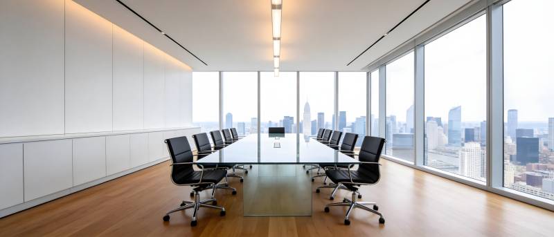 高层会议室全景城市风光图片