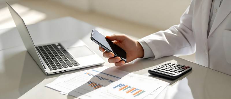 办公桌上用手机查数据图片