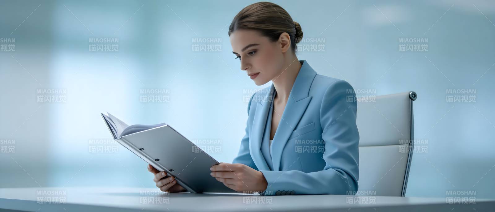 职场女性专注审阅文件图片