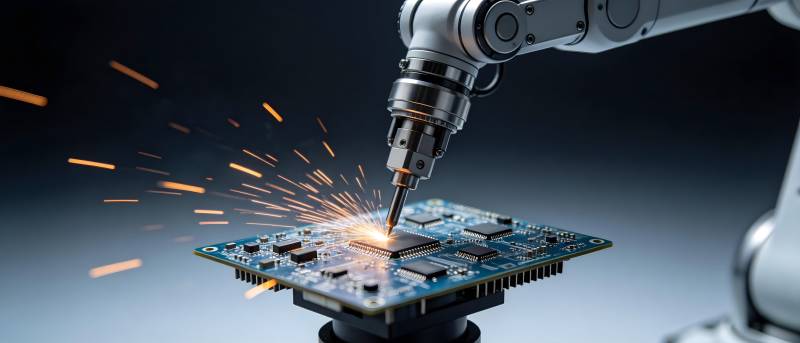 机械臂焊接电路板火花四溅图片