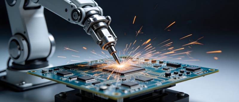 机械臂焊接电路板火花四溅图片