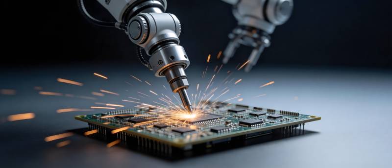 机械臂焊接电路板火花四溅图片