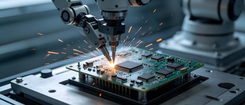 机械臂焊接电路板火花四溅图片