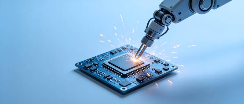 机械臂焊接芯片火花四溅图片