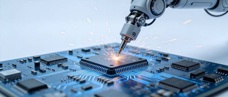 机械臂焊接芯片火花四溅图片