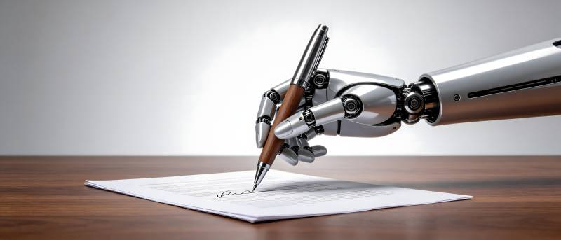 机器人执笔签署文件图片