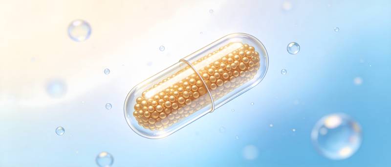 胶囊药丸水中漂浮特写图片