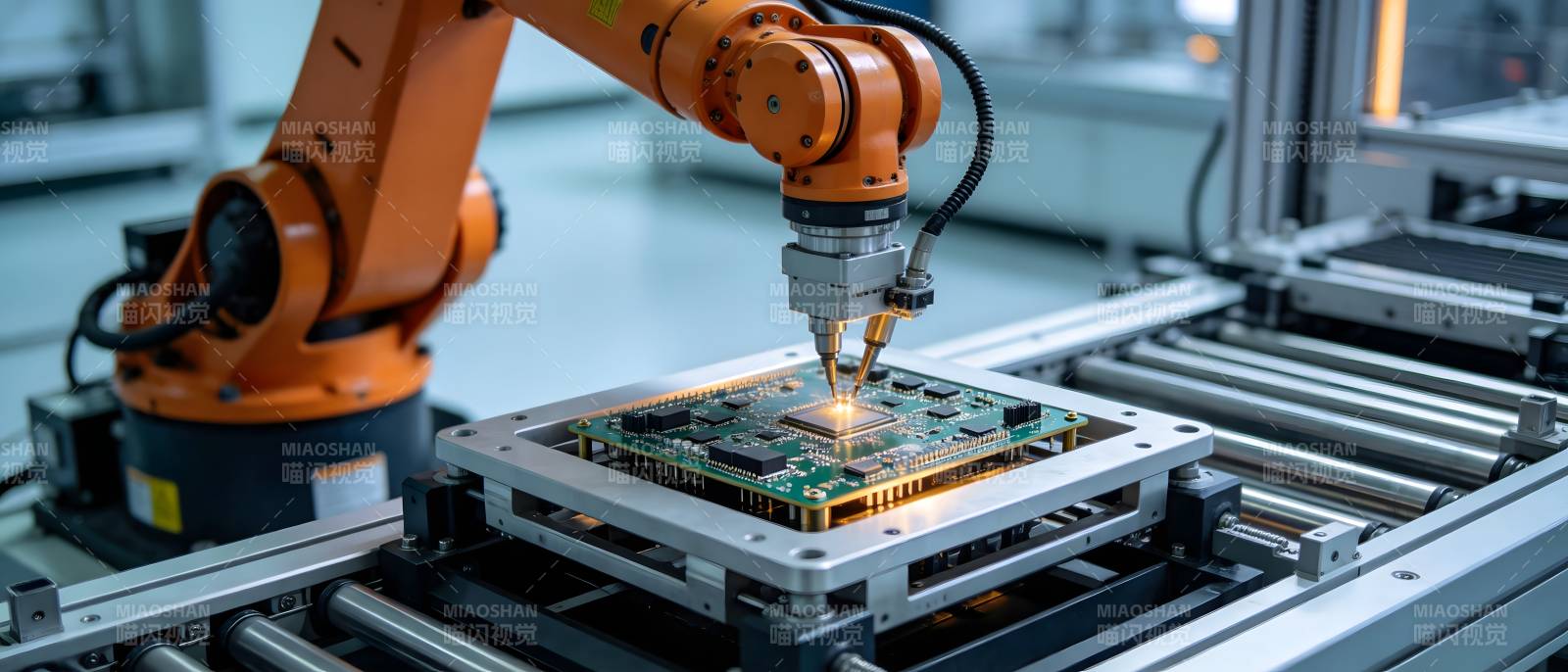 机械臂精密装配电路板图片