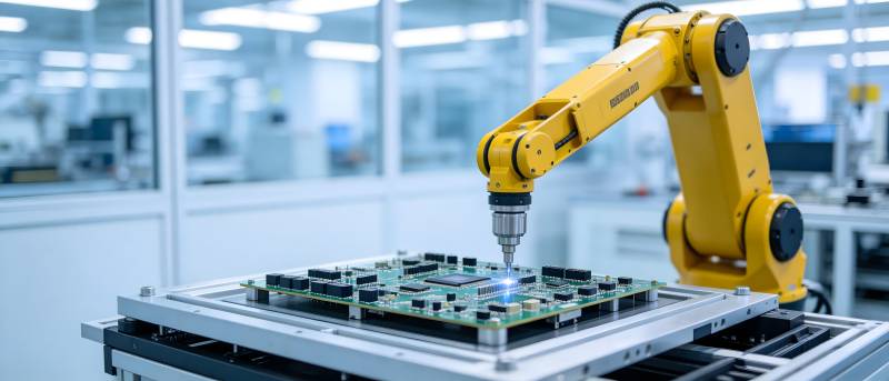 智能机械臂精准装配电路板图片