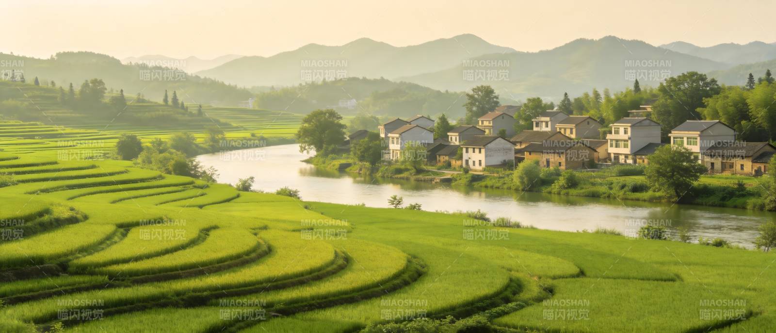 青山绿水绕村居图片