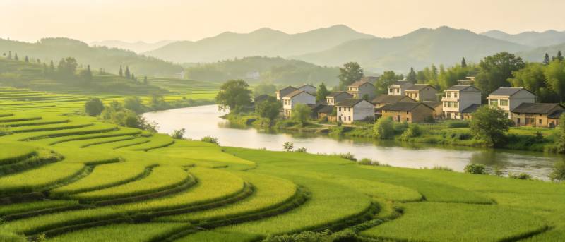 青山绿水绕村居图片