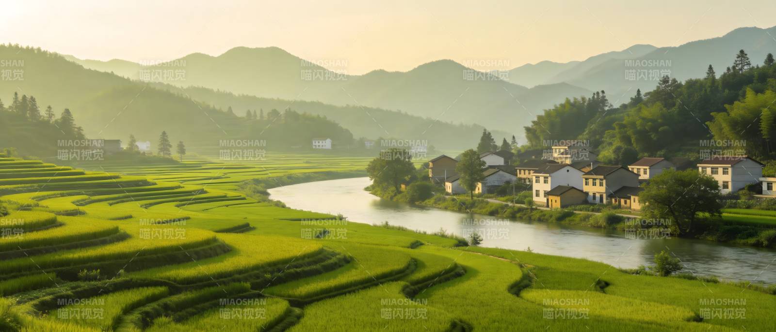 青山绿水绕村居图片
