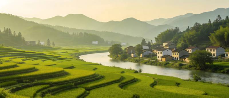 青山绿水绕村居图片
