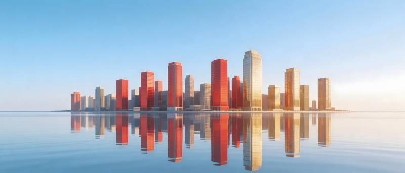 红楼映水 城影如镜图片