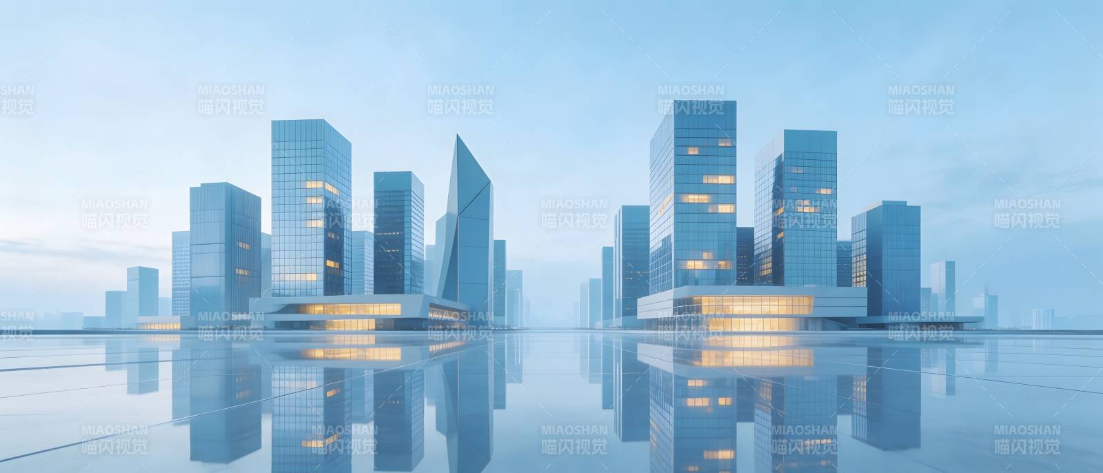 未来城市倒影天际线图片