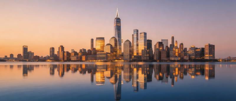 晨曦映曼哈顿天际线图片